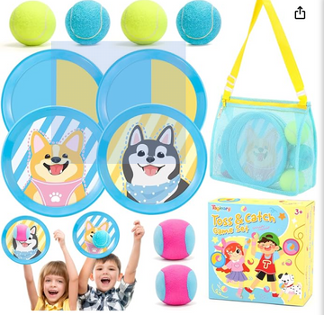 Tagitary Beach Toys Toss and Catch Ball Set for Kids, Sticky Ball Catch Game with 6 Balls 4 Paddles 1 Storage Bag for Outdoor Games Yard Lawn Pool Toys Camping Beach Essentials for Family